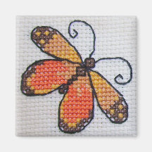 Hand embroidered orange butterfly magnet