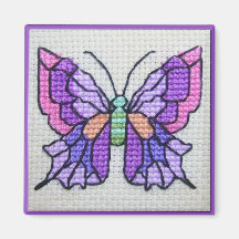 Hand embroidered purple butterfly refrigerator magnets