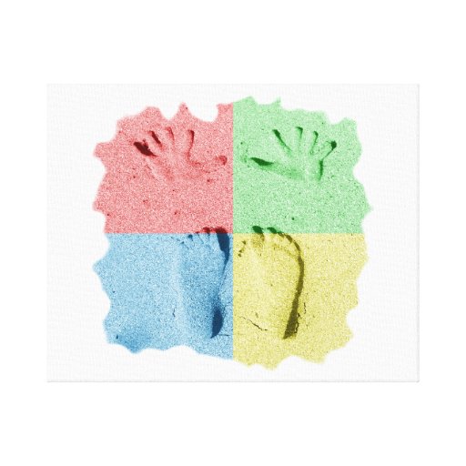 Hand Feet Prints in sand four colour.png Canvas Prints