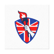 Hand Holding Flaming Torch British Flag Gallery Wrap Canvas