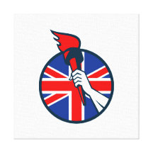 Hand Holding Flaming Torch British Flag Gallery Wrapped Canvas