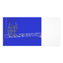 hand playing keyboard blue white ink outline photo greeting card
