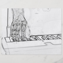 hand playing keyboard bw ink outline full color flyer
