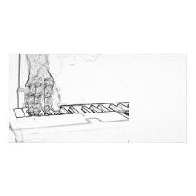 hand playing keyboard bw ink outline photo card template