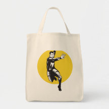Handball Player Jumping Retro Bags