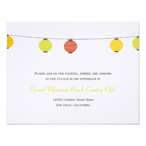 Hanging Lanterns Wedding Reception Card Custom Invite