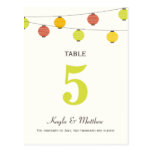 Hanging Lanterns Wedding Table Number Card Postcard