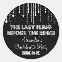 Hanging Lights Bachelorette Party Black Round Sticker