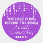 Hanging Lights Bachelorette Party Purple Round Round Sticker