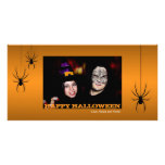 Hanging spiders black orange Halloween greeting Photo Card Template