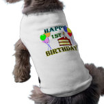 Happy 1st Birthday with Cake, Balloons and Candle Pet Tshirt