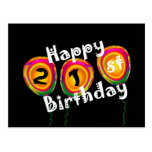 Happy 21st Birthday Colourful Balloons Postcards