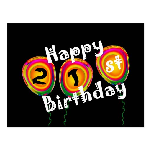Happy 21st Birthday Colourful Balloons Postcards
