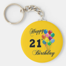 Happy 21st Birthday with Balloons Key Chain