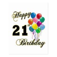 Happy 21st Birthday with Balloons Post Cards