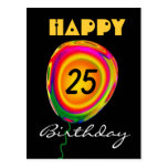 Happy 25 Birthday Colourful Gold Green Red Balloon Post Cards
