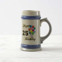 Happy 25th Birthday Gifts with Balloons Mugs