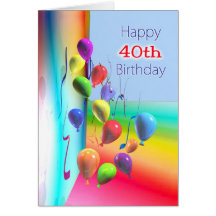 Happy 40th Birthday Balloon Wall Greeting Cards