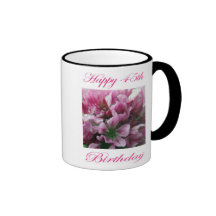 Happy 45th Birthday Pink and Green Flower Coffee Mugs