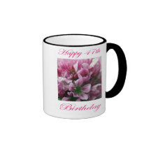 Happy 47th Birthday Pink and Green Flower Coffee Mugs