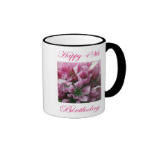 Happy 49th Birthday Pink and Green Flower Mugs