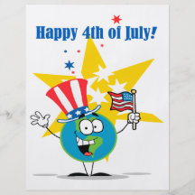 happy 4th of july globe cartoon patriotic flyer