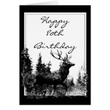 Happy 80th Birthday Custom Vintage Stag, Deer Greeting Cards