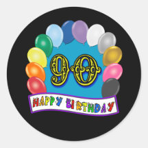 Happy 90th Birthday with Balloons Round Sticker