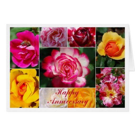 Happy Anniversary Rose Collage Yellow Interior Card