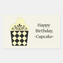 Happy Birthday Cupcake, yellow & black design Stickers