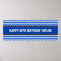 Happy Birthday Custom Year Name Banner Blue Poster