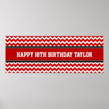 Happy Birthday Custom Year Name Banner Red Poster