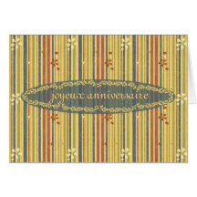 Happy Birthday in French, Stripes and Flowers Cards