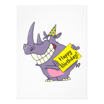 happy birthday party rhino cartoon announcement
