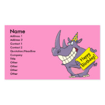 happy birthday party rhino cartoon business card templates