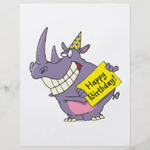 happy birthday party rhino cartoon personalized flyer