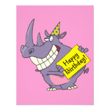 happy birthday party rhino cartoon personalized invitation