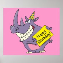 happy birthday party rhino cartoon posters