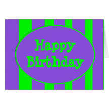 Happy Birthday purple green stripes Greeting Card