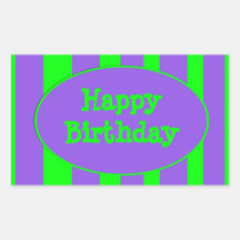 Happy Birthday purple green stripes Rectangle Sticker