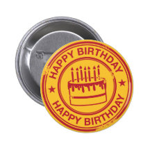 Happy Birthday -red rubber stamp effect- Buttons