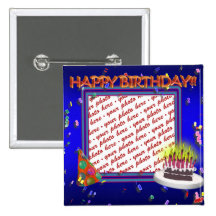 Happy Birthday With Confetti  Photo Frame Pinback Button