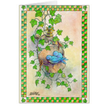 HAPPY BLUE BIRDS by SHARON SHARPE Greeting Card
