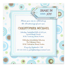 Happy Blue Dots Baby Boy Christening Invitation