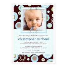Happy Blue Dots Baby Photo Christening Invitation