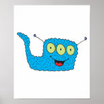 happy blue goofy monster posters