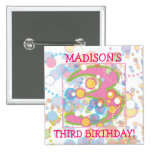 Happy Bubbles Number Three, Three Birthday Button