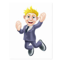 Happy businessman jumping postcard