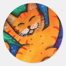 Happy Cat Round Stickers