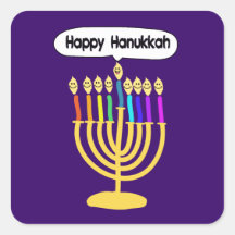 Happy Channukah Menora / Chanukia Square Stickers